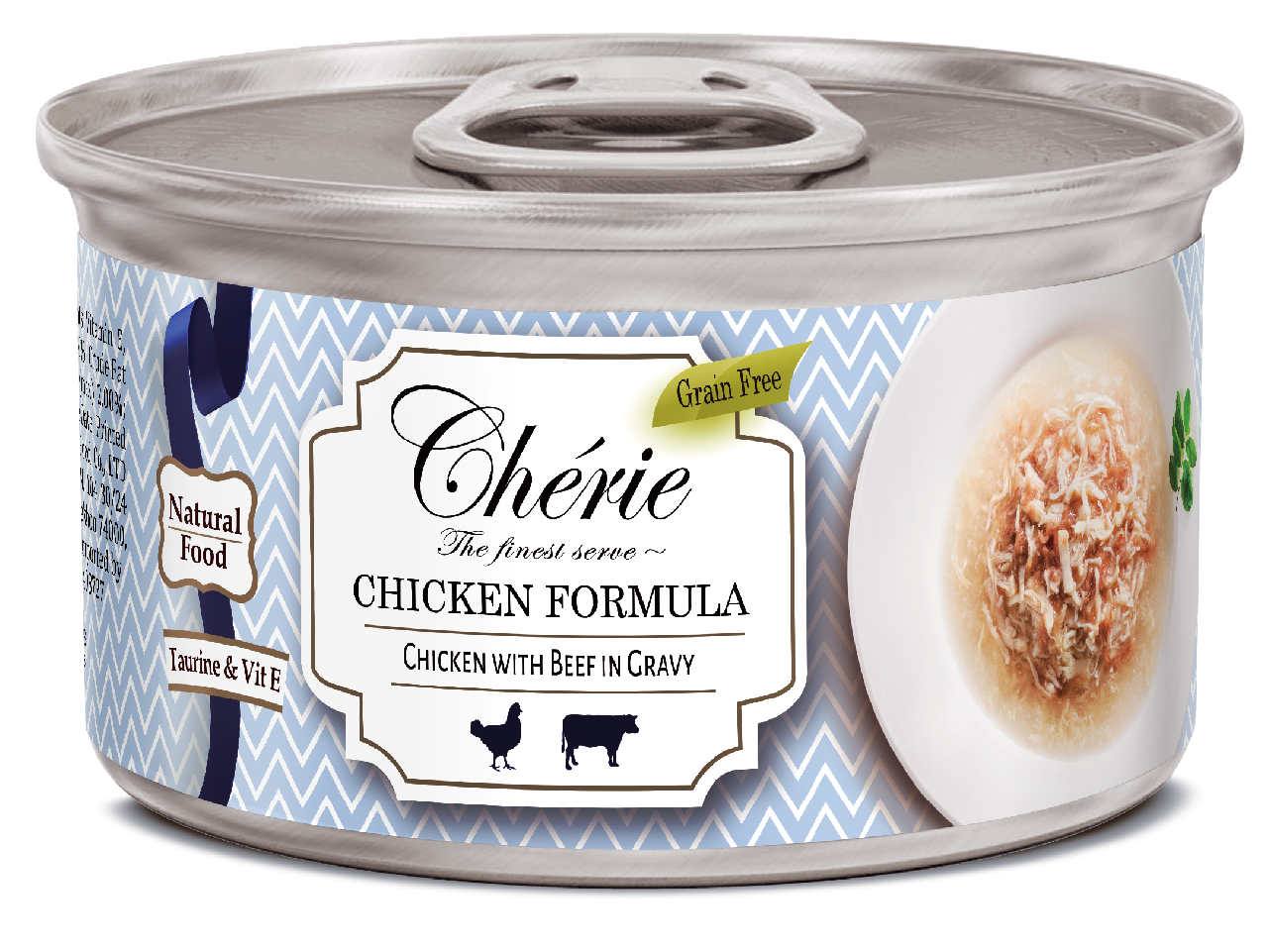 Консервы для Кошек Cherie CHICKEN FORMULA Рубленная Курица с Говядиной в Соусе 80 г Pettric