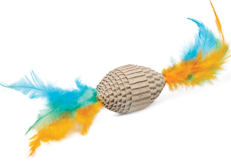 Игрушка NATURAL для кошек из гофрокартона "Мяч для регби с перьями", 60/190мм