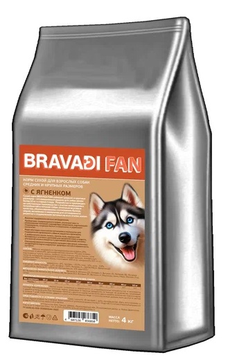 BRAVADI FAN для собак средних и крупных пород ЯГНЕНОК с рисом и ячменем