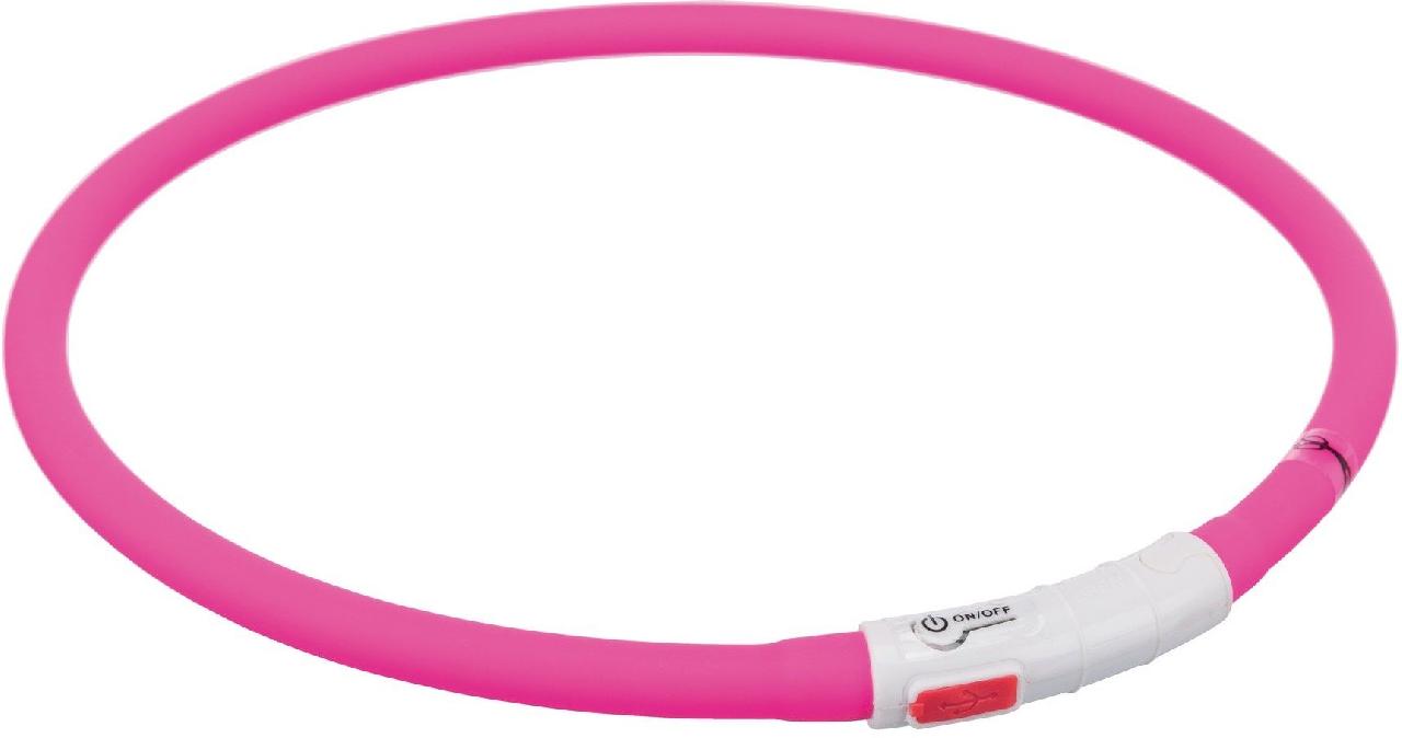 Мигающее кольцо для собак USB, силикон, XS–XL: 70см/10мм, розовый