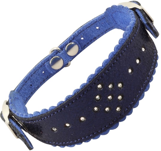 Ошейник-мини кожаный двойной с регулируемой длиной и стразами "Мисти", 32*320мм