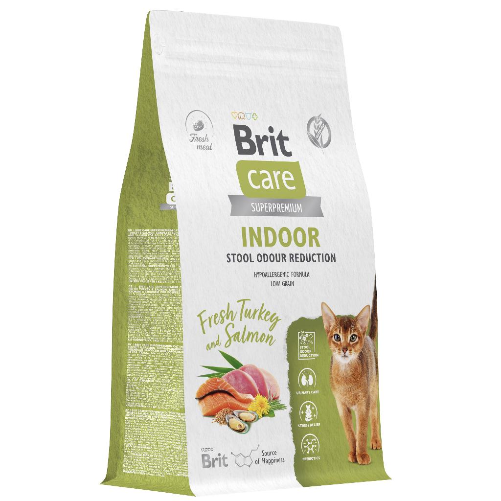 BRIT CARE, Сухой корм с инд. и лососем д/взр.кош "Cat Indoor Stool Odour Reduction"