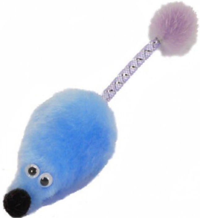 GoSi Игрушка д/кошек Мышь с мятой голубой мех с хвостом трубочка с норкой