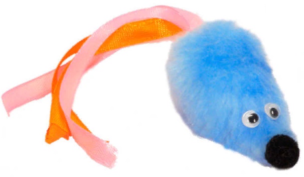 GoSi Игрушка д/кошек Мышь с мятой голубой мех с хвостом из лент