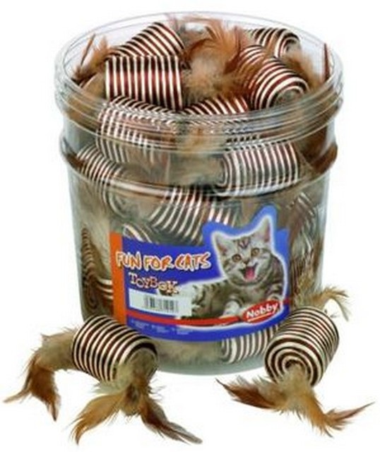 Игрушка для кошек "Катушка с перьями"  5см 