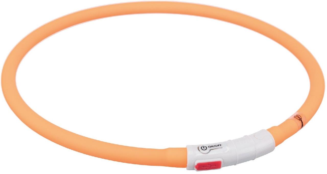 Мигающее кольцо для собак USB, силикон, XS–XL: 70см/10мм, оранжевый