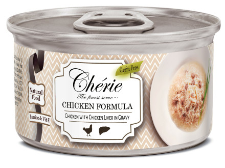 Консервы для Кошек Cherie CHICKEN FORMULA  Рубленная Курица с Печенью в Соусе 80 г Pettric