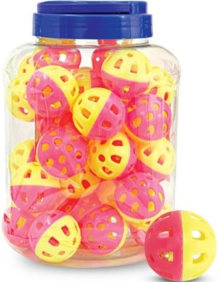 Игрушка 3831 для кошек "Мяч-погремушка", желто-розовый, d35мм