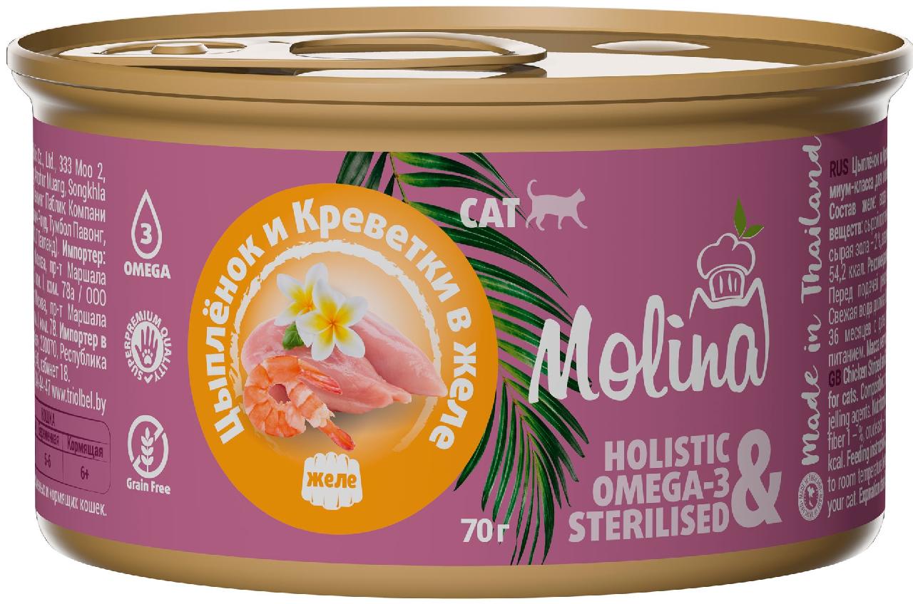 MOLINA консервы для кошек Цыпленок и Креветки в желе 70г