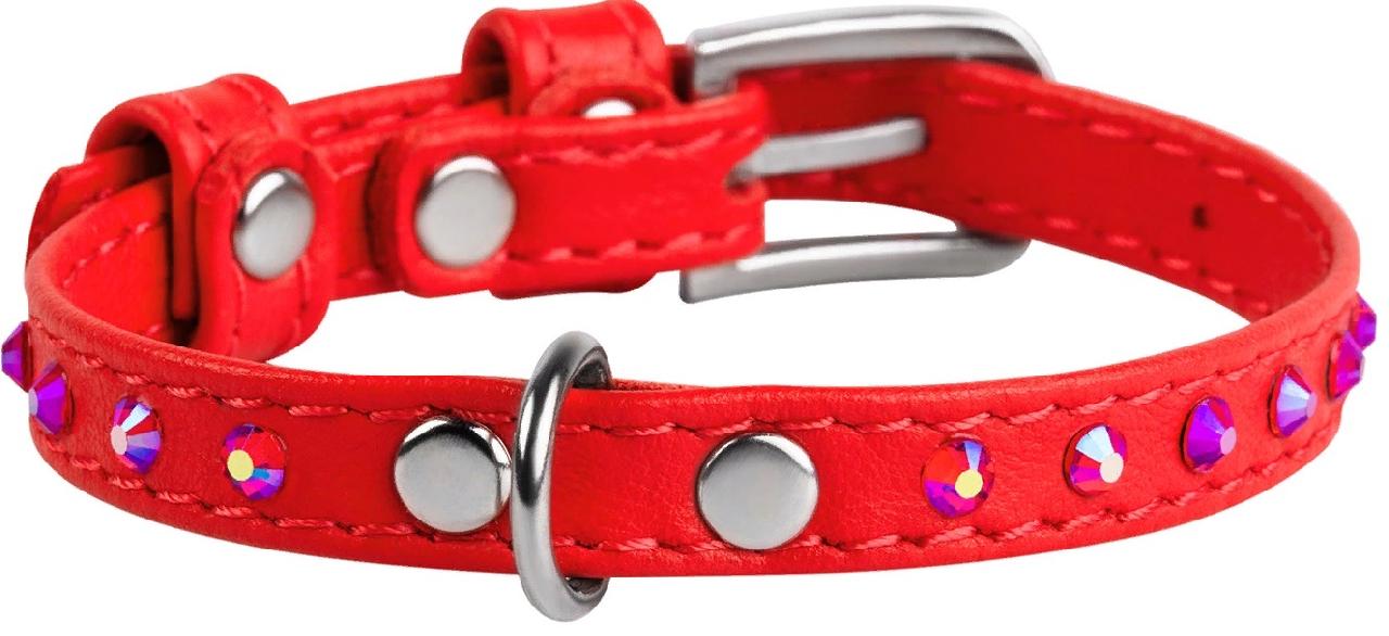 Ошейник для собак кожаный WAUDOG Glamour с QR паспортом, с клеевыми стразами, 9мм, 19-25см