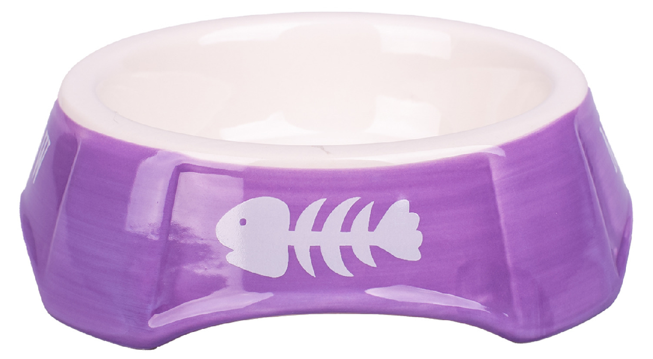 Миска Mr.Kranch керамическая для кошек 140мл фиолетовая с рыбками