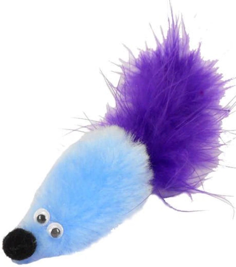 GoSi Игрушка д/кошек Мышь с мятой голубой мех с хвостом перо