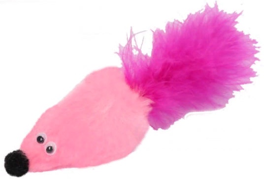 GoSi Игрушка д/кошек Мышь с мятой розовый мех с хвостом перо
