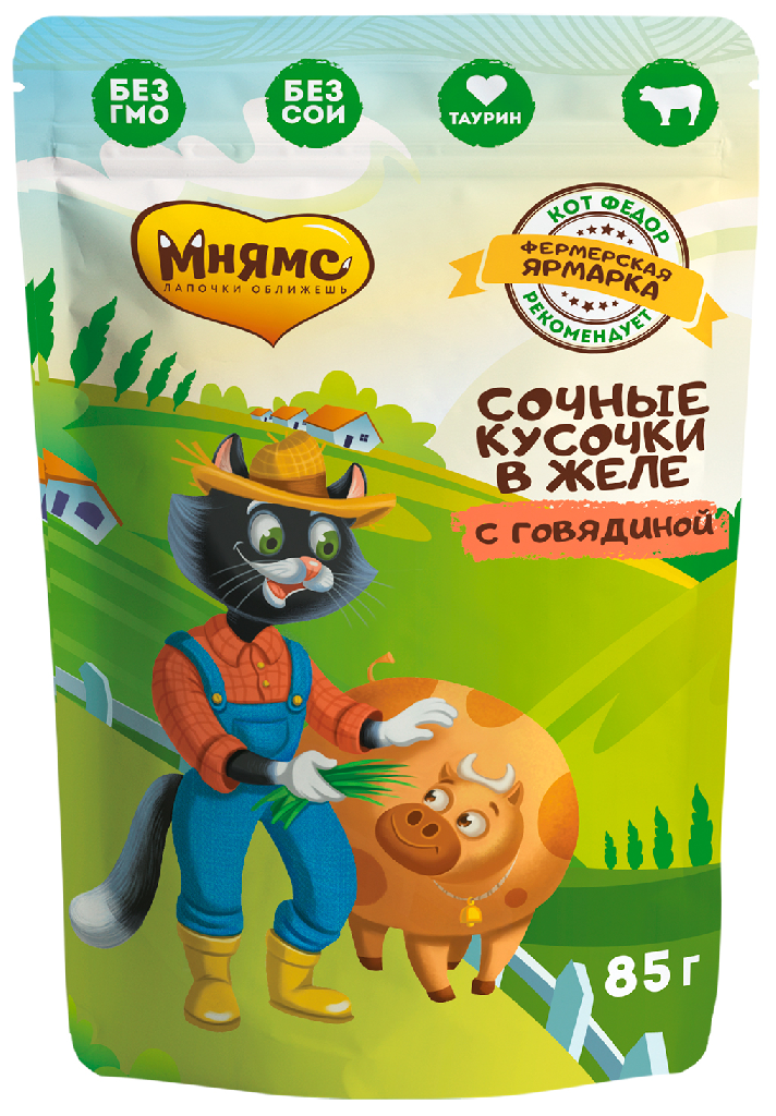 Мнямс пауч для кошек с говядиной в желе «Фермерская ярмарка» 85г