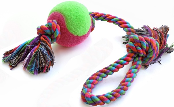 Игрушка для собак "Верёвка с петлей, 2 узла и мяч", d65/430мм