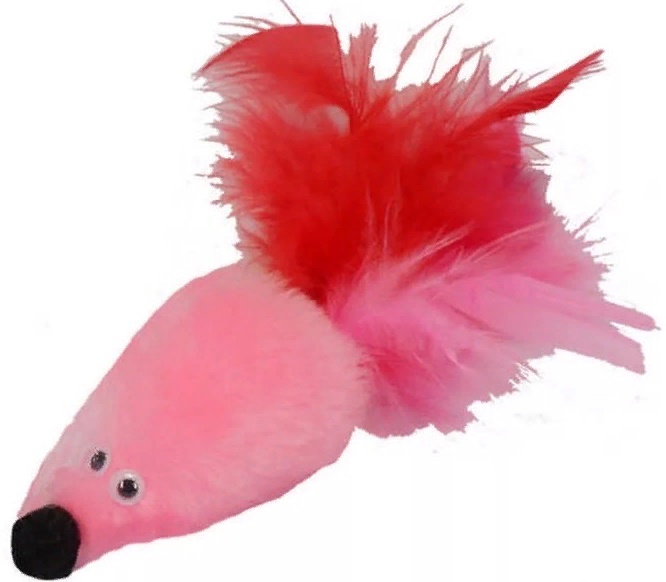 GoSi Игрушка д/кошек Мышь с мятой розовый мех с хвостом перо пышное