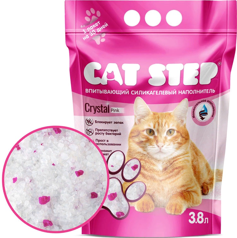 Наполнитель CAT STEP силикагелевый Crystal Pink, 3,8л
