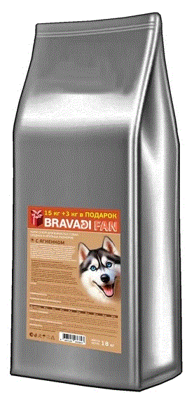 BRAVADI FAN для собак средних и крупных пород ЯГНЕНОК с рисом и ячменем