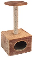 Домик-когтеточка "ЧИП" куб малый с полкой (столбик ковролин) 36*35*h71