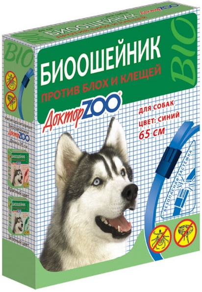 Доктор ЗОО БИОошейник д/собак против блох и клещей синий 65см
