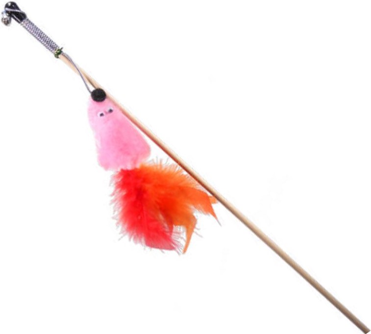 GoSi Дразнилка д/кошек Мышь с мятой розовый мех с хвостом перо пышное на веревке