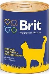 Brit консервы для кошек Мясное ассорти с потрошками 340г