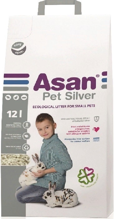 Наполнитель Asan Pet Silver для мелких грызунов, бумажный с коллоидным серебром 12л