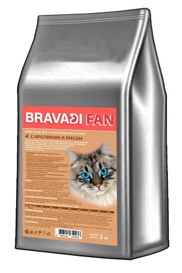 BRAVADI FAN для стерилизованных кошек с кроликом, индейкой и рисом