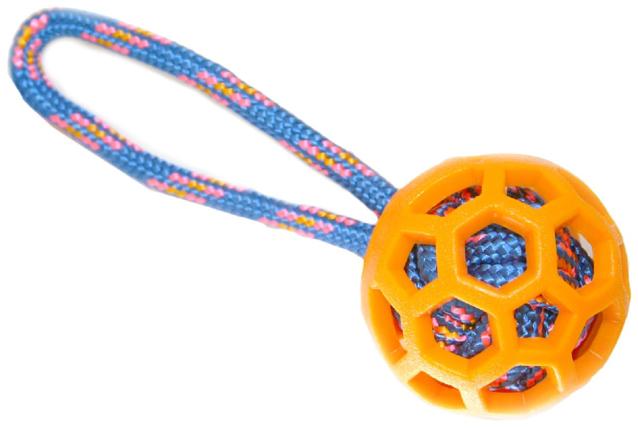 Игрушка для собак Резиновый мяч с цветной веревкой 7.6см