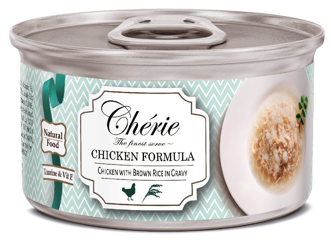 Консервы для Кошек Cherie CHICKEN FORMULA Рубленная Курица с бурым Рисом в Соусе 80 г Pettric