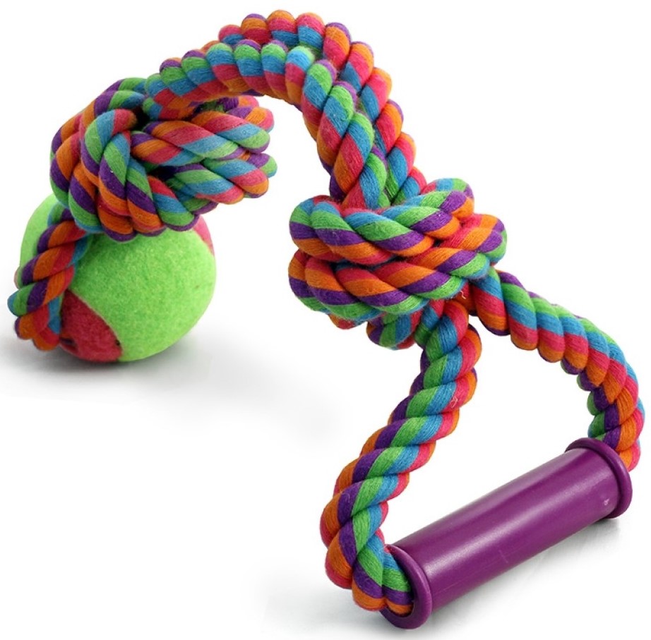 Игрушка для собак "Верёвка с ручкой, 2 узла и мяч", d65/380мм, Triol