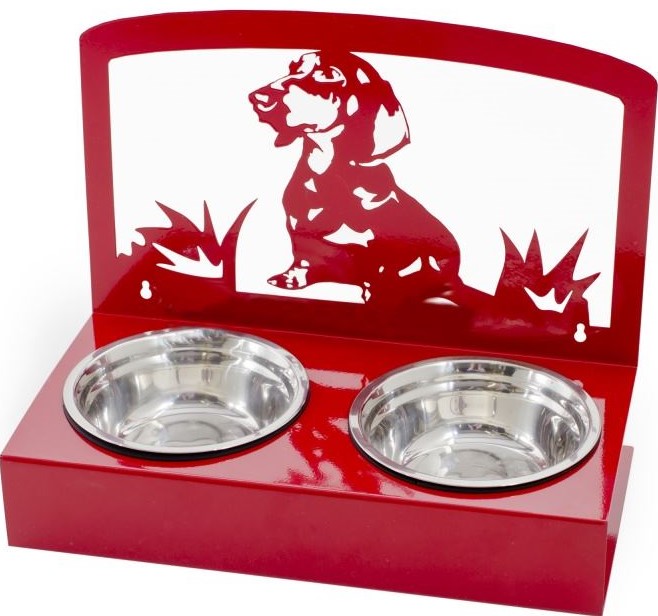 Кормушка напольная/стеновая металл. д/животных 2 мет миска/D-16см 500мл, выс.8,5см/цветной микс