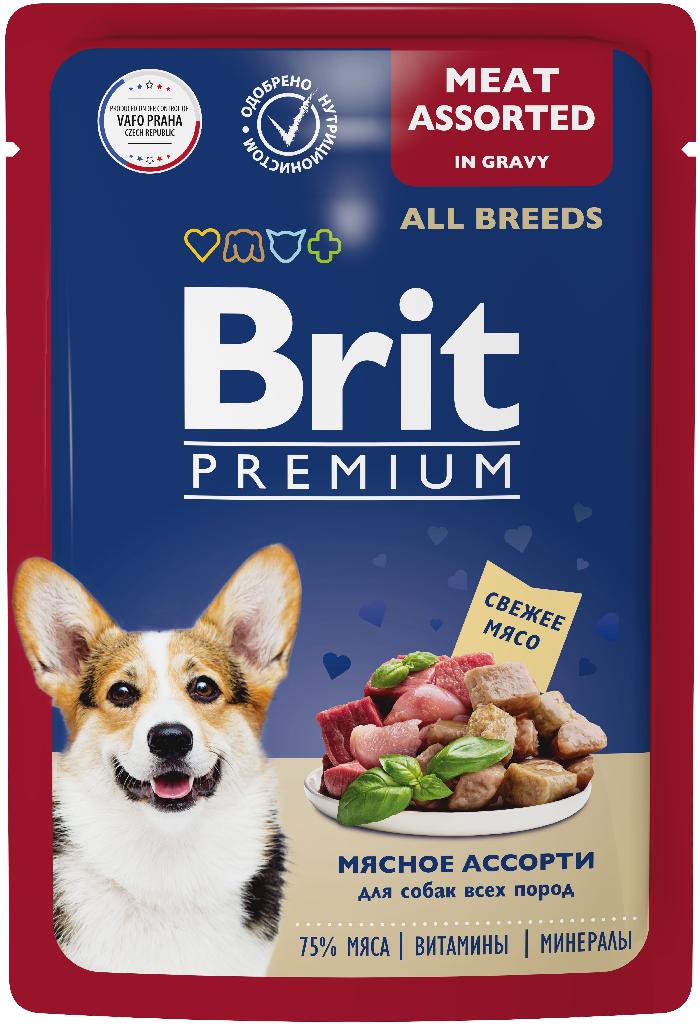 Брит Premium Пауч для взрослых собак всех пород мясное ассорти в соусе, 85г