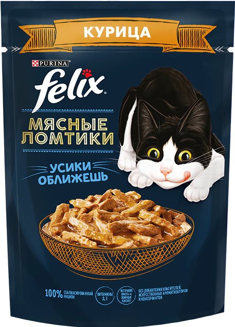Felix пауч для кошек Мясные ломтики с курицей 75г
