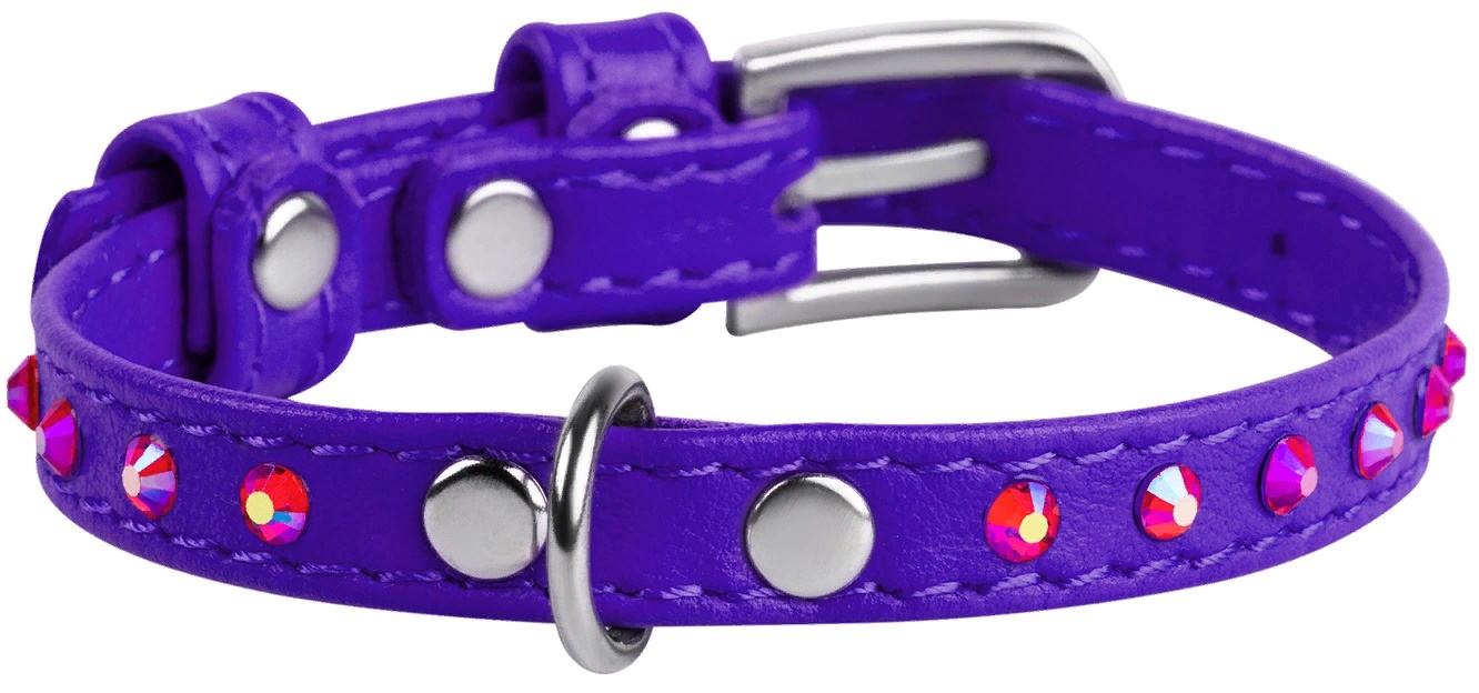 Ошейник для собак кожаный WAUDOG Glamour с QR паспортом, с клеевыми стразами, 9мм, 19-25см