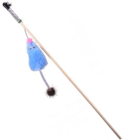 GoSi Дразнилка д/кошек Мышь с мятой голубой мех с хвостом трубочка с норкой на веревке