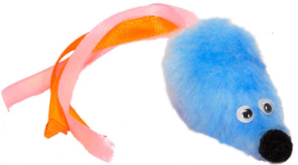 GoSi Игрушка д/кошек Мышь с мятой голубой мех с хвостом из лент