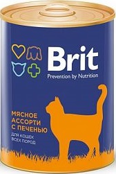 Brit консервы для кошек Мясное ассорти с печенью 340г