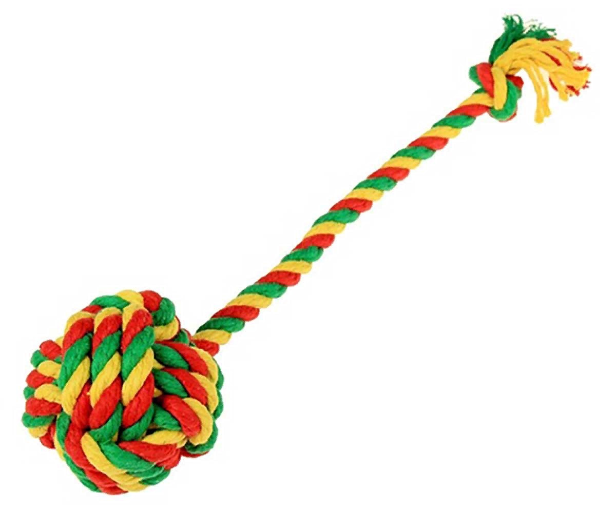 Мяч канатный Doglike Dental Knot средний (жёлтый-зелёный-красный)