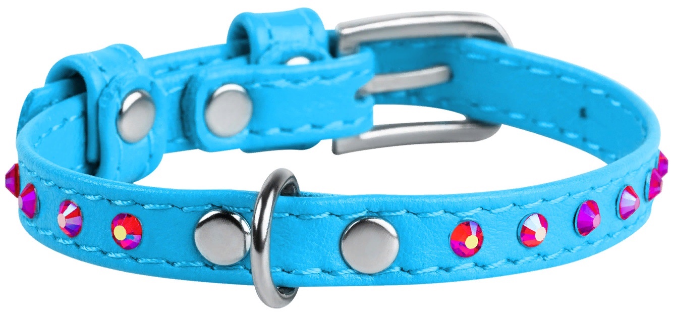 Ошейник для собак кожаный WAUDOG Glamour с QR паспортом, с клеевыми стразами, 9мм, 19-25см