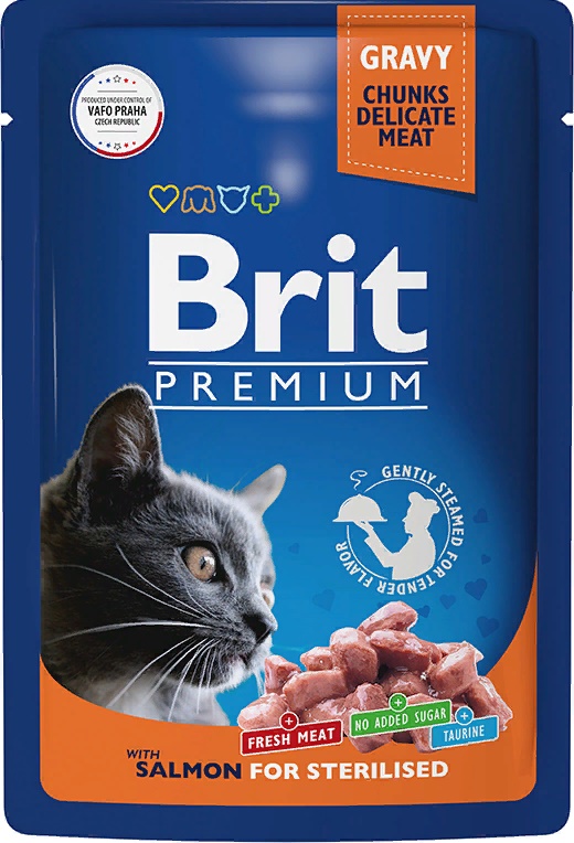 Брит Premium Пауч для взрослых Стерилизованных кошек Лосось в соусе 85г