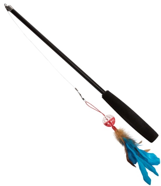 Удочка-дразнилка телескопическая "Шарик с перьями и колокольчиком", 370-970/240мм