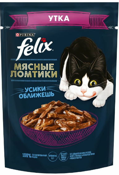 Felix пауч для кошек Мясные Ломтики с уткой 75г