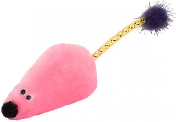 GoSi Игрушка д/кошек Мышь с мятой розовый мех с хвостом трубочка с норкой