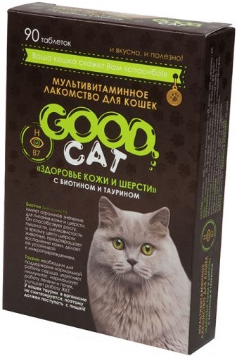 Мультивитаминное лак-во для Кошек "ЗДОРОВЬЕ КОЖИ И ШЕРСТИ" 90таб GOOD CAT