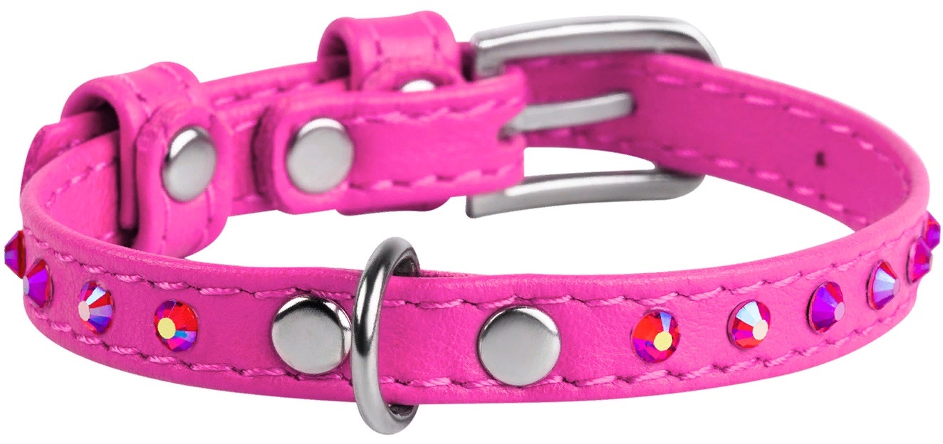 Ошейник для собак кожаный WAUDOG Glamour с QR паспортом, с клеевыми стразами, 9мм, 19-25см