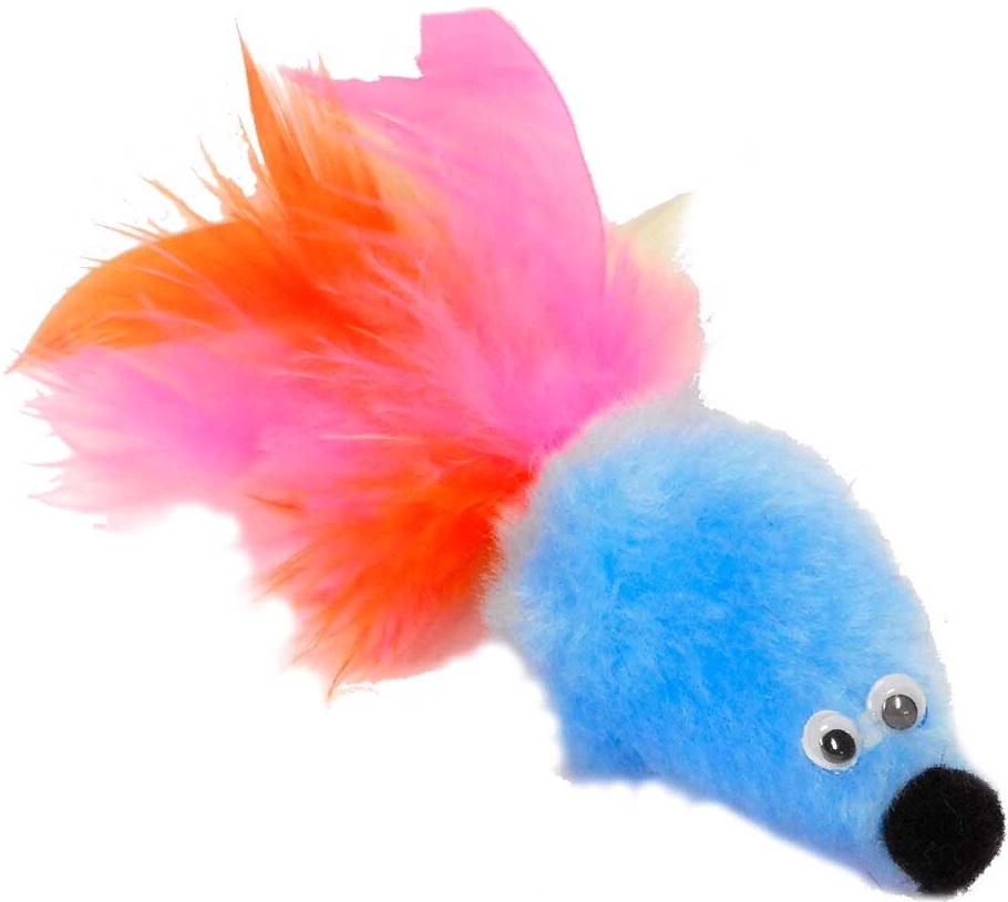 GoSi Игрушка д/кошек Мышь с мятой голубой мех с хвостом перо пышное
