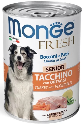 Monge Dog Fresh Chunks in Loaf конс. д/пожилых собак мясной рулет индейка с овощами 400г