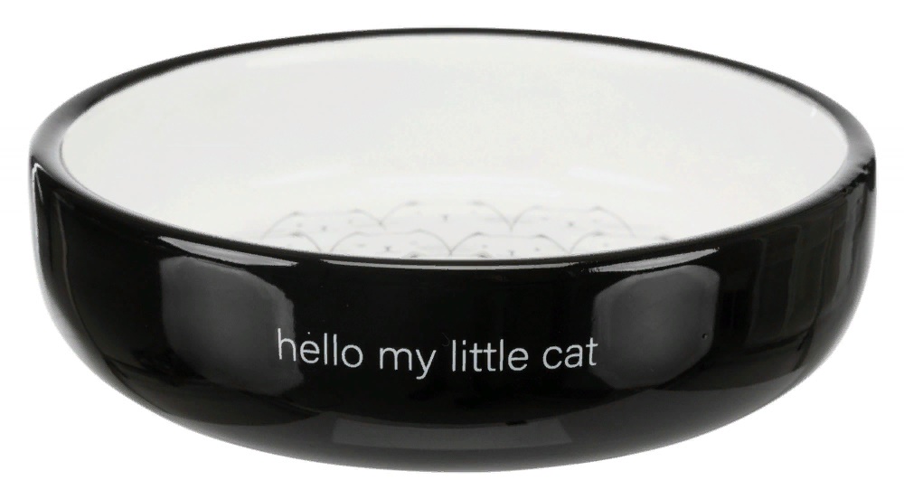 Миска керамическая для короткомордых пород кошек черно-белая 0.3л 15см