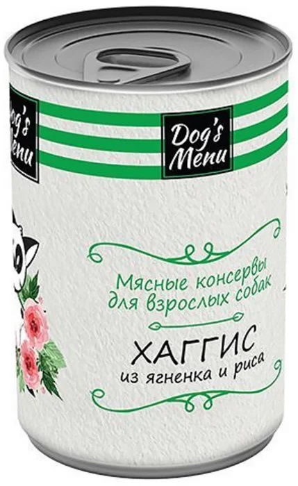 Dog`s Menu Консервы для взрослых собак хаггис из ягненка и риса 340г
